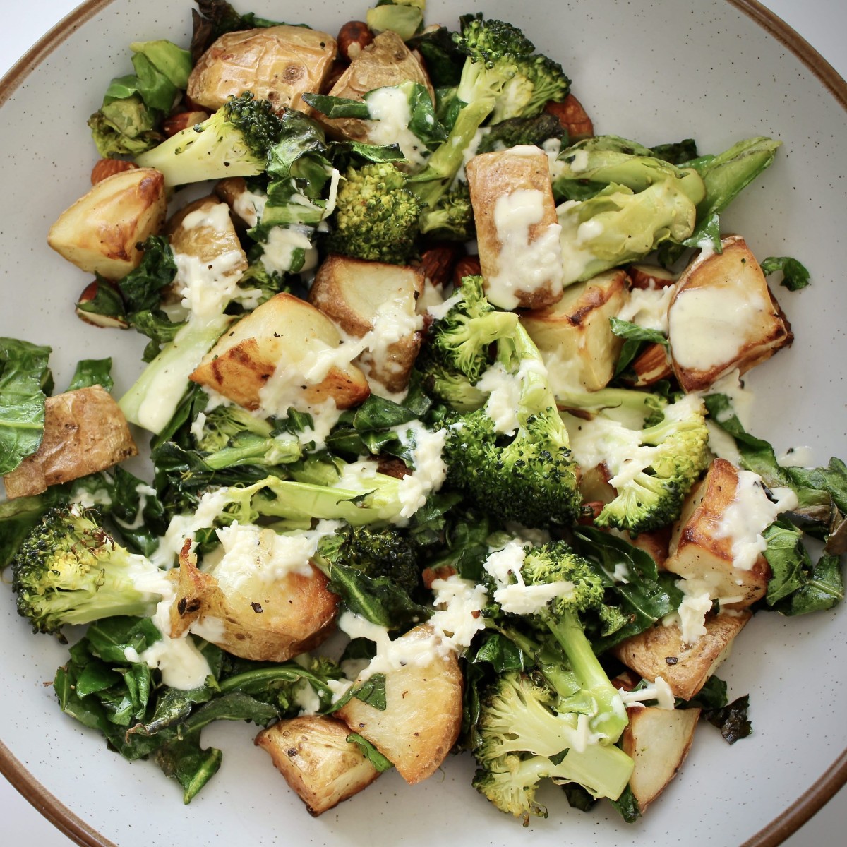 Roasted Broccoli and Potatoes Caesar Salad