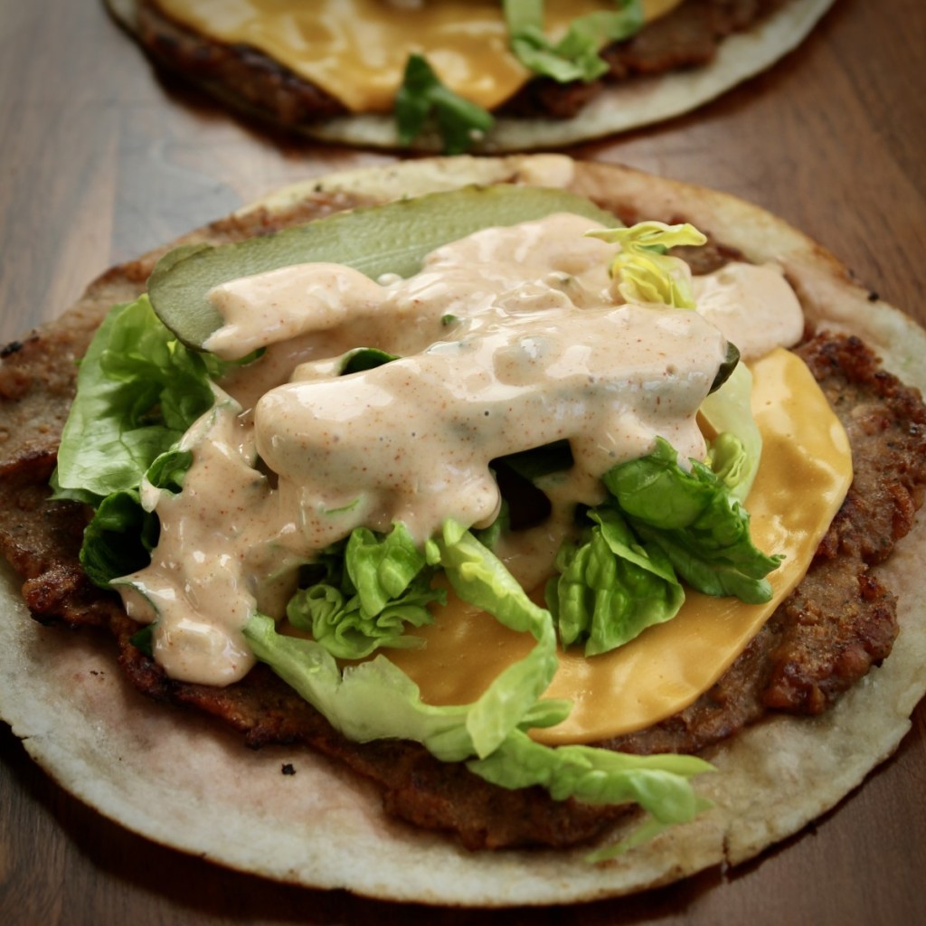 square image of vegan Big Mac taco