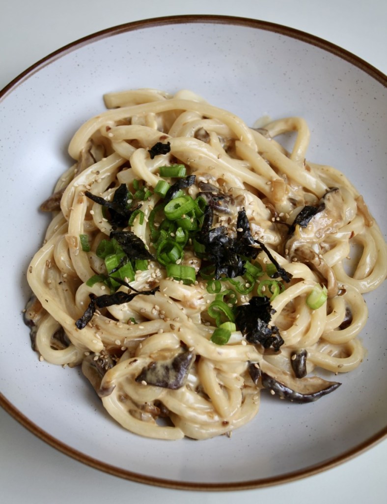 Miso noodles in a large pasta bowl