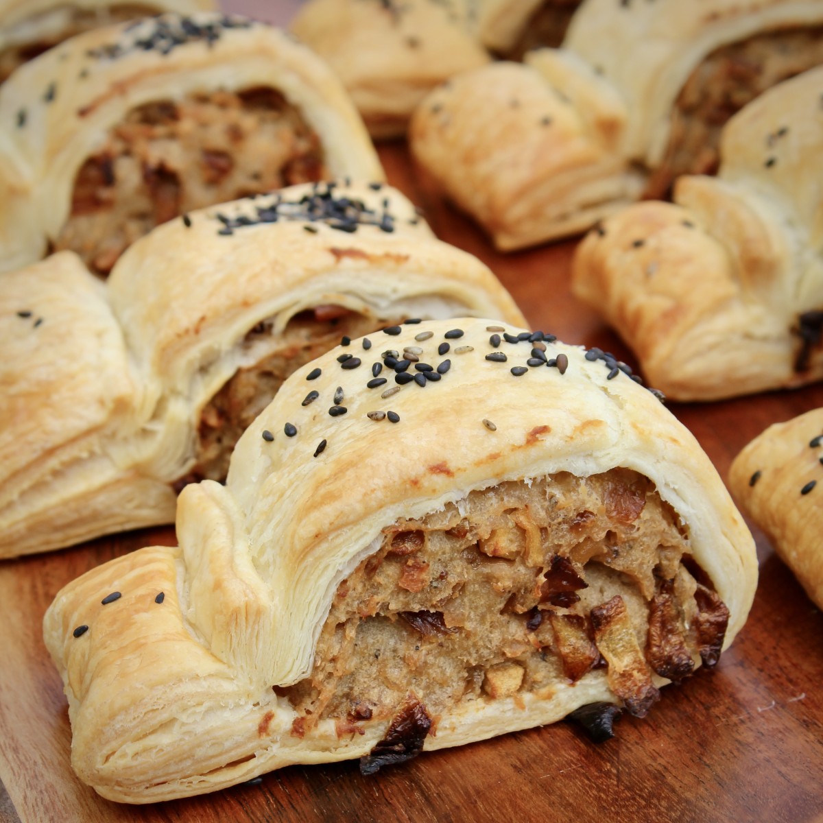 Vegan Sausage Rolls with Apple and Caramelised Onion