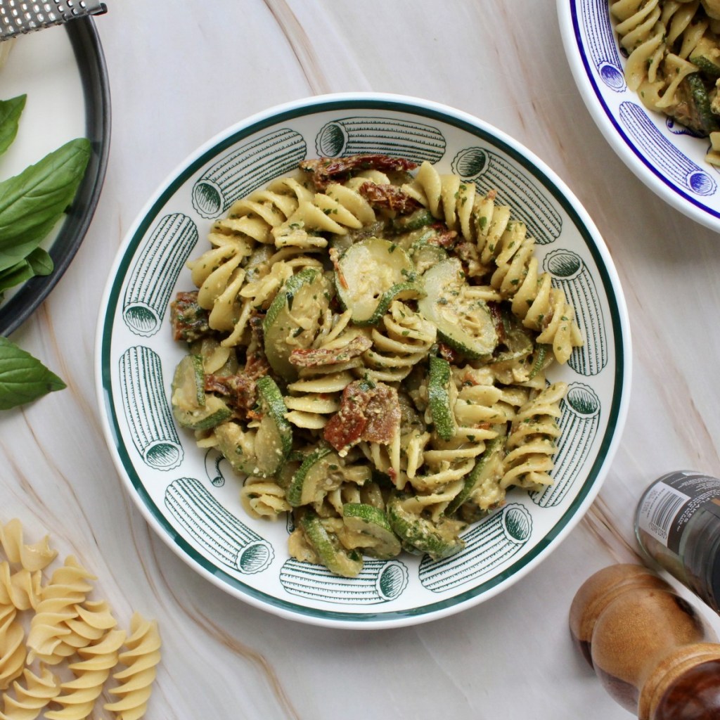square image of pesto pasta