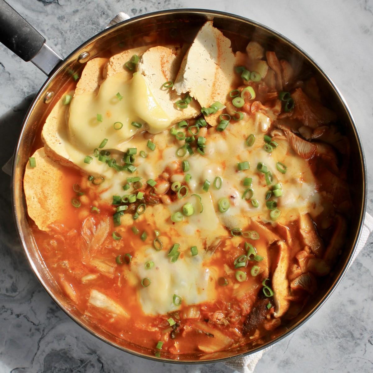 Korean Cheesy Beans with Kimchi and Tofu